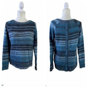 Kenar Back Button Chunky Teal & Grey Sweater Size Medium